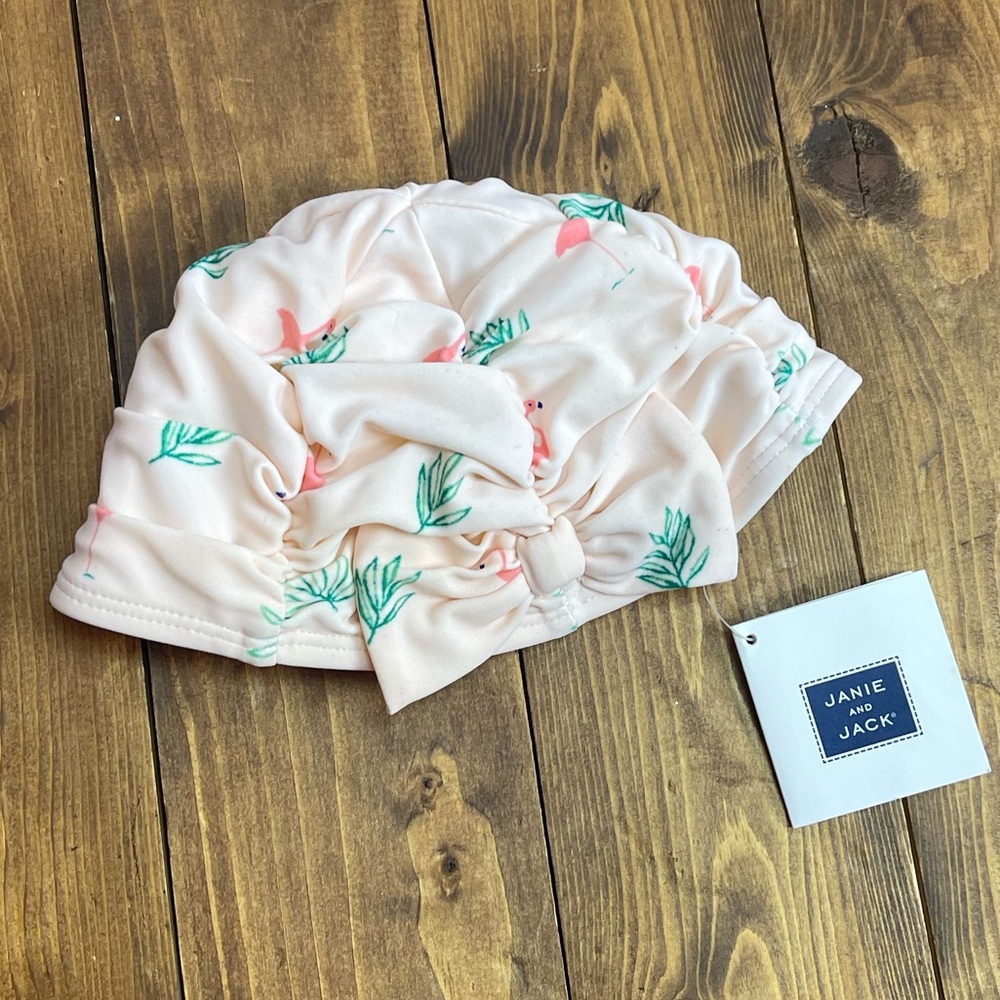 Janie and Jack Swim cap protective wear size 12-24 months pink flamingo print
